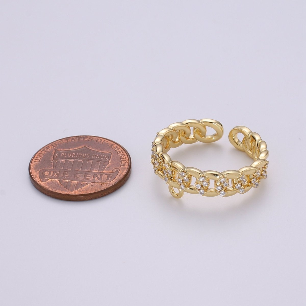 24k Gold Vermeil Open Link Ring, Cz Gold Chain Link Ring, Link Chain Design Ring, Make Your Own Ring DIY Jewelry Supplies Put your own Charm K-859 K-860