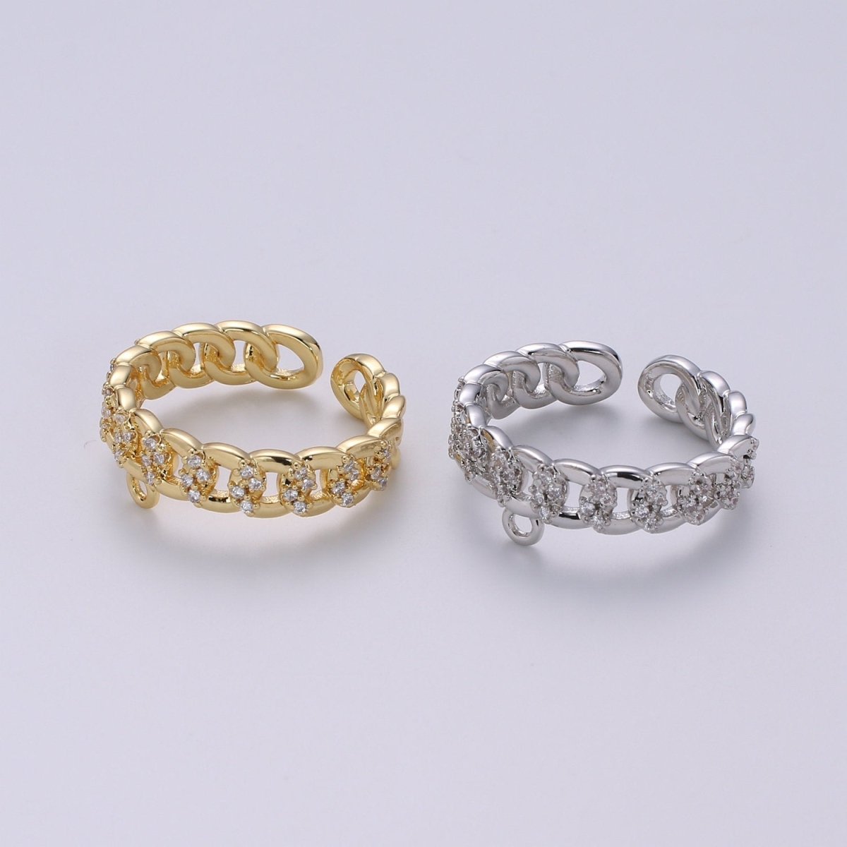 24k Gold Vermeil Open Link Ring, Cz Gold Chain Link Ring, Link Chain Design Ring, Make Your Own Ring DIY Jewelry Supplies Put your own Charm K-859 K-860