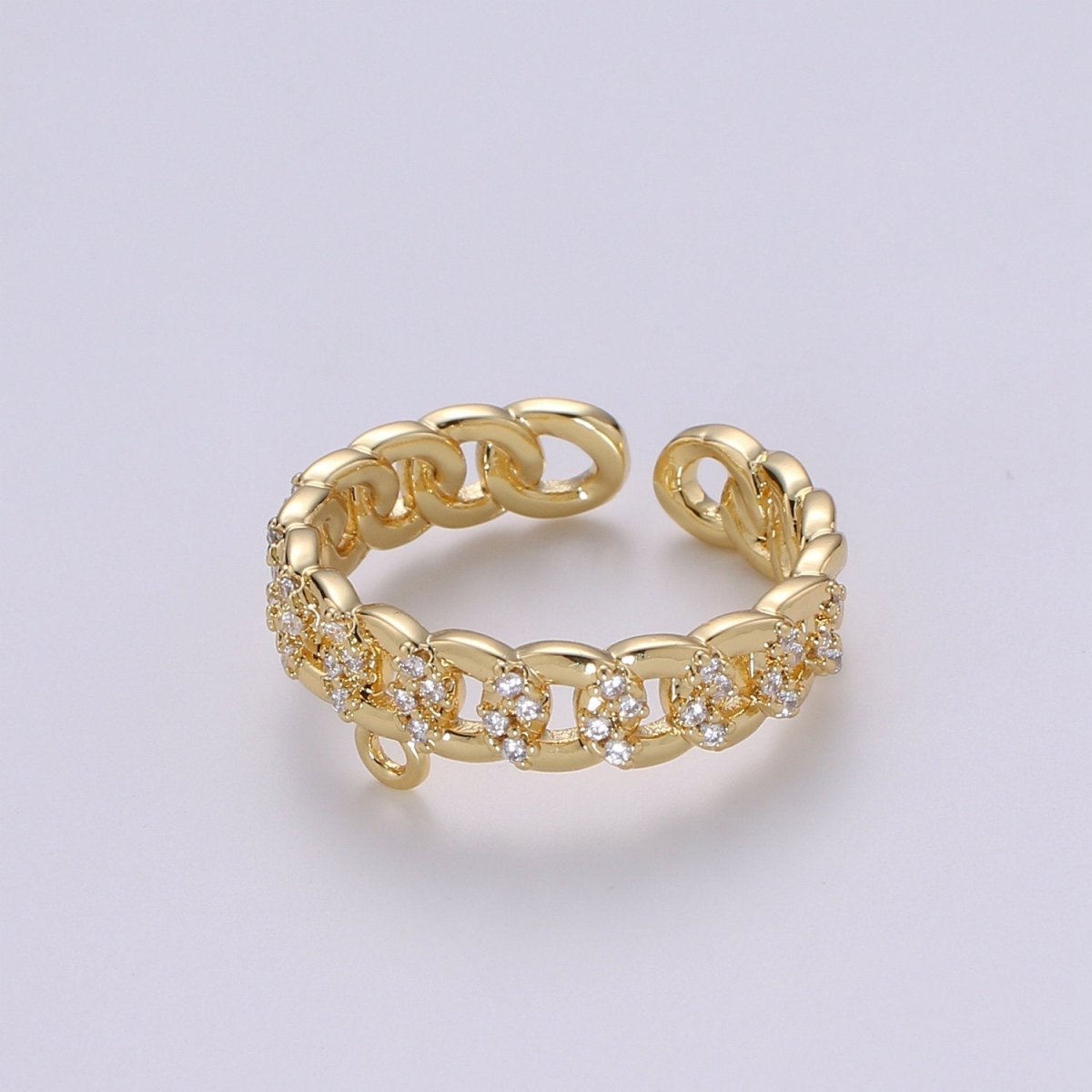 24k Gold Vermeil Open Link Ring, Cz Gold Chain Link Ring, Link Chain Design Ring, Make Your Own Ring DIY Jewelry Supplies Put your own Charm K-859 K-860