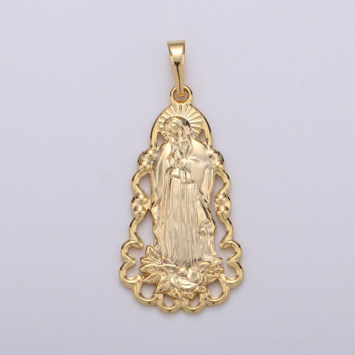 24K Guadalupe Pendant â€¢ Yellow Gold Lady of Guadalupe Pendant â€¢ Religious Pendant â€¢ Gold Virgin Mary Pendant Necklace J-122 - DLUXCA