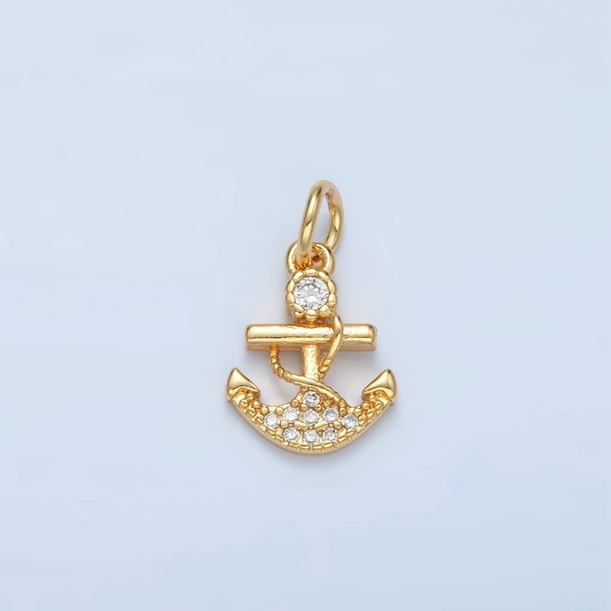 24K Hold Filled Mini Micro Paved CZ Rope Anchor Charm | X556 - DLUXCA