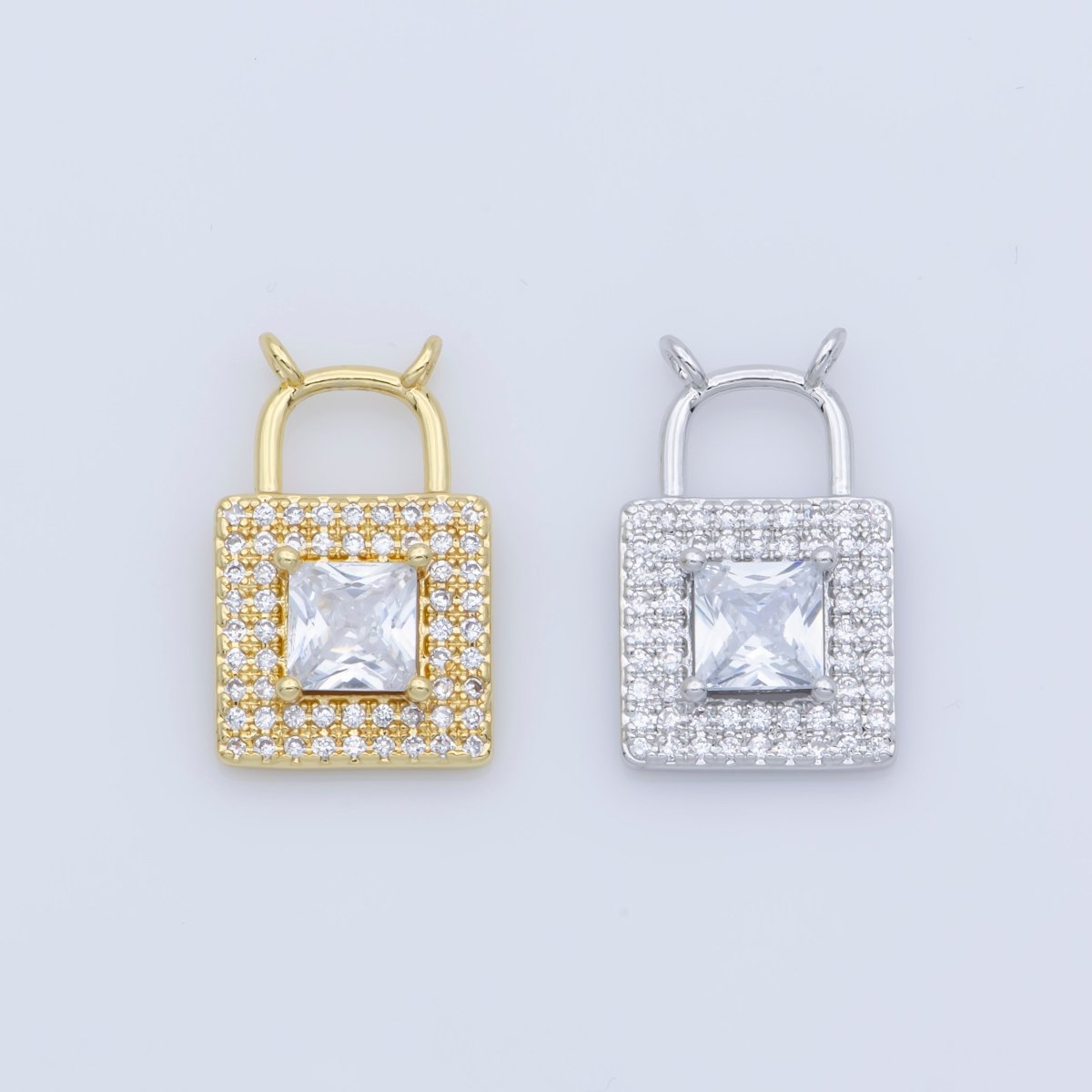 24K or White Gold Filled Dainty Lock Key Connector Micro Pave CZ DIY Cute Silver Padlock Charm Necklace Bracelet Findings F-422 F-423