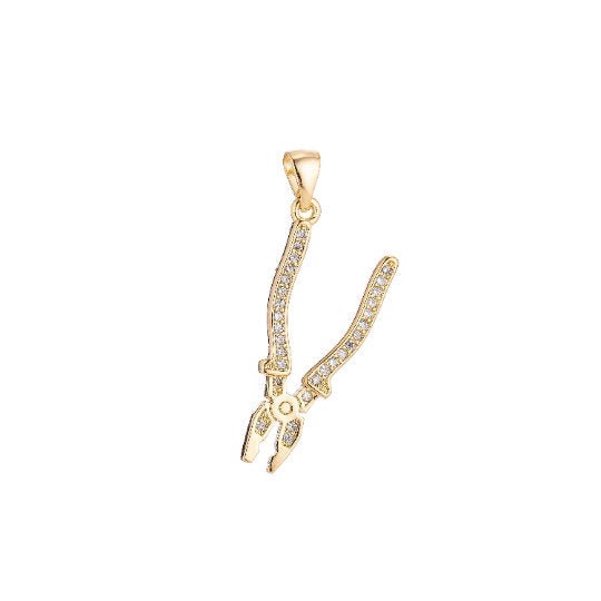 24K or White Gold Filled Mechanical Tool Pliers Micro Pave CZ DIY Workshop Handyman Tools Charm Necklace Bails Bracelet Findings For DIY Jewelry Making H-195