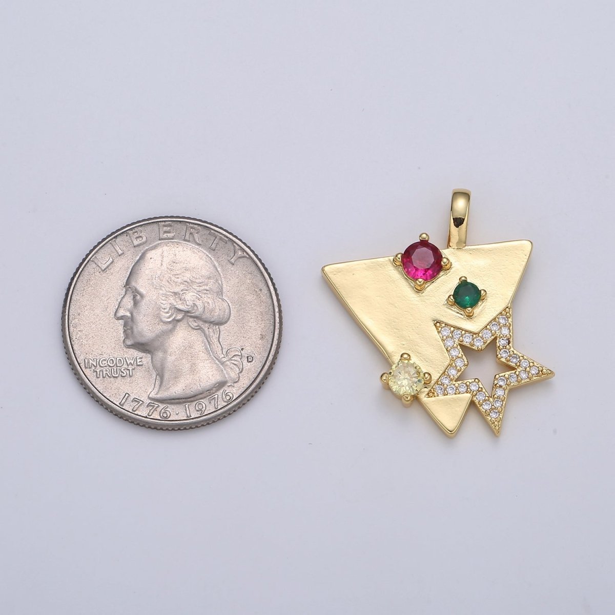 24K Red Green Gold Filled Star in Triangle Pendants -J-281 - DLUXCA