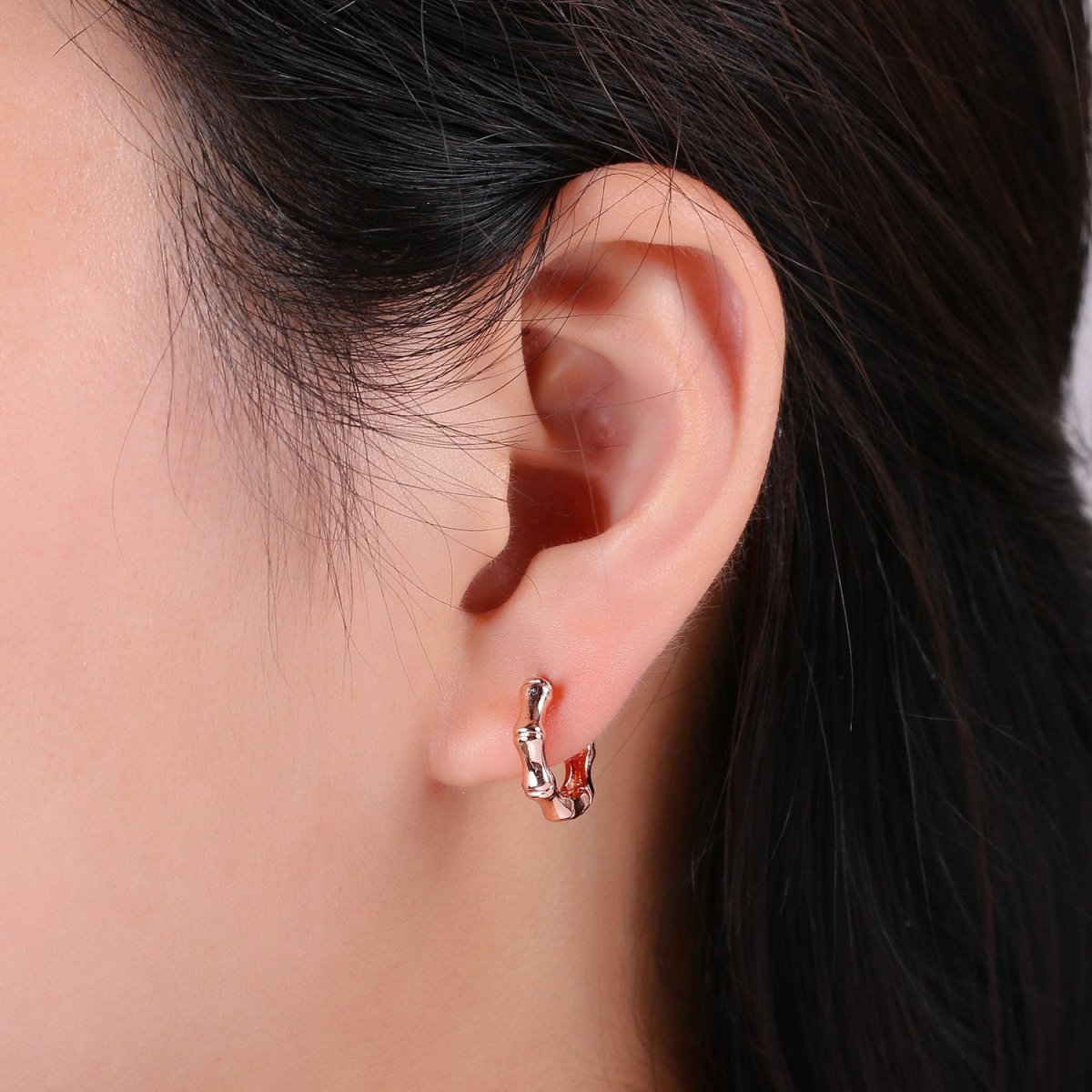 24k Vermeil Gold Earrings, Huggie Earring, Dainty Earrings, Tiny Bamboo Earrings, Everyday Wear Earrings, Rose gold Earring, 15mm Earring K-676 K-677