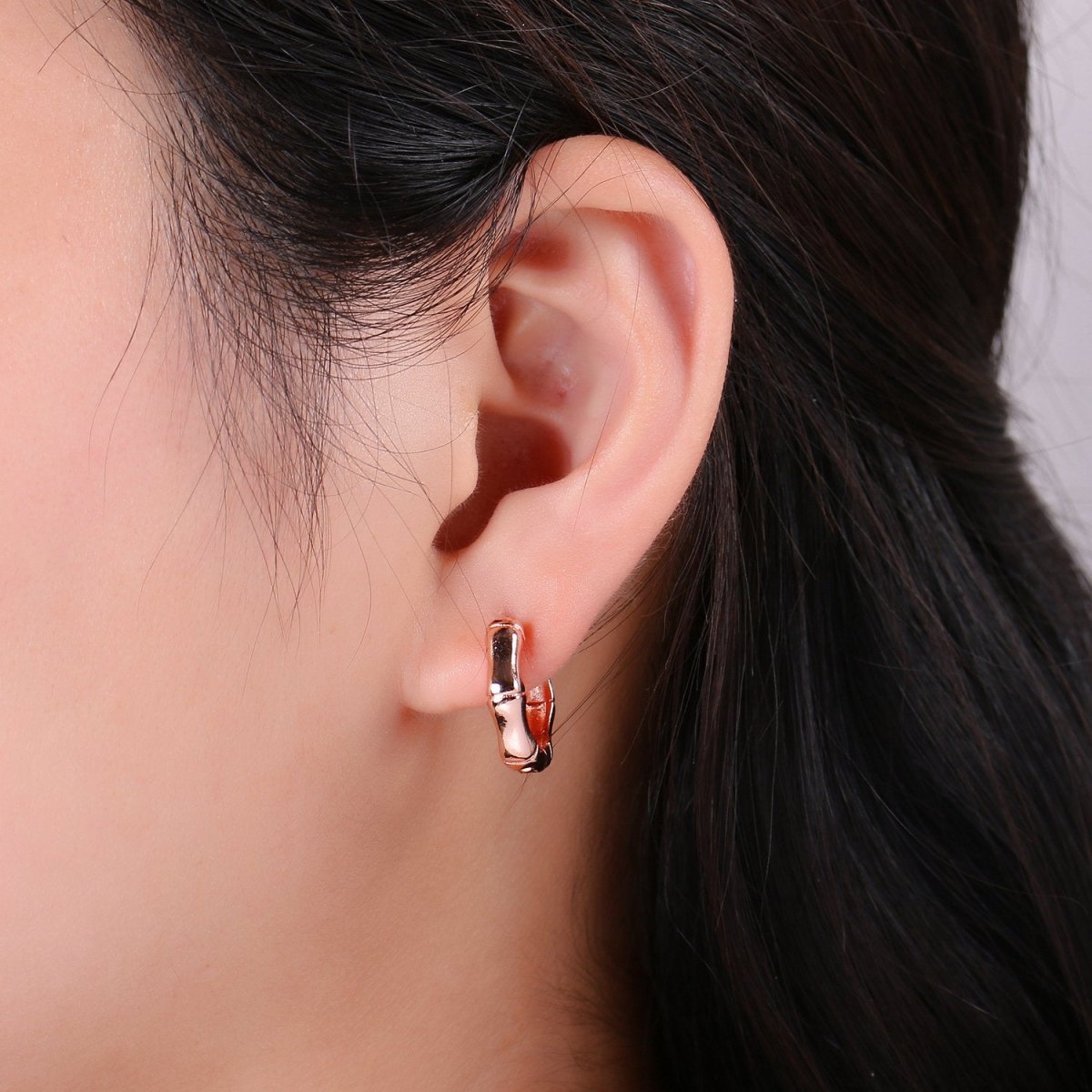 24k Vermeil Gold Earrings, Huggie Earring, Tiny Earrings, Tiny Bamboo Earrings, Everyday Wear Earrings, Rosegold Earring, 18mm Earring Q-027 Q-032 Q-059