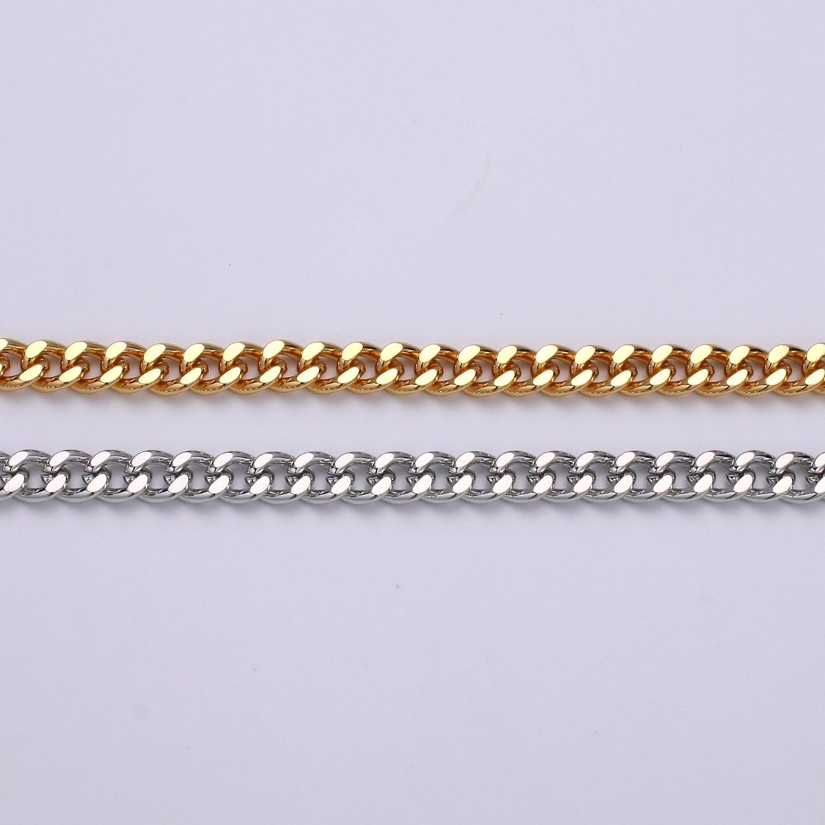 24K White Gold Plated Unfinished Chain Gold Cuban CURB Chain by Yard, Wholesale Bulk Roll Chain For Jewelry Making | ROLL-499, ROLL-500 Clearance Pricing