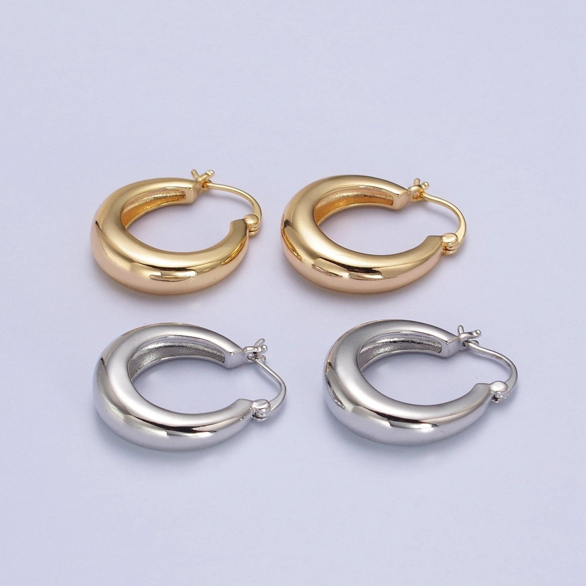 24mm Minimalist Thin Dome French Lock Latch Earrings in Gold & Silver | AB067 AB068