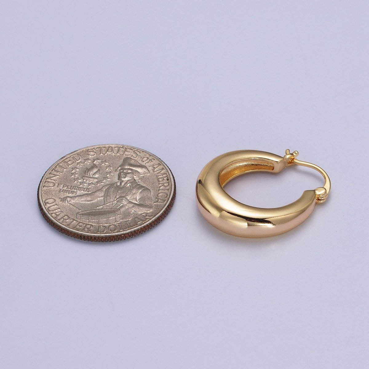 24mm Minimalist Thin Dome French Lock Latch Earrings in Gold & Silver | AB067 AB068