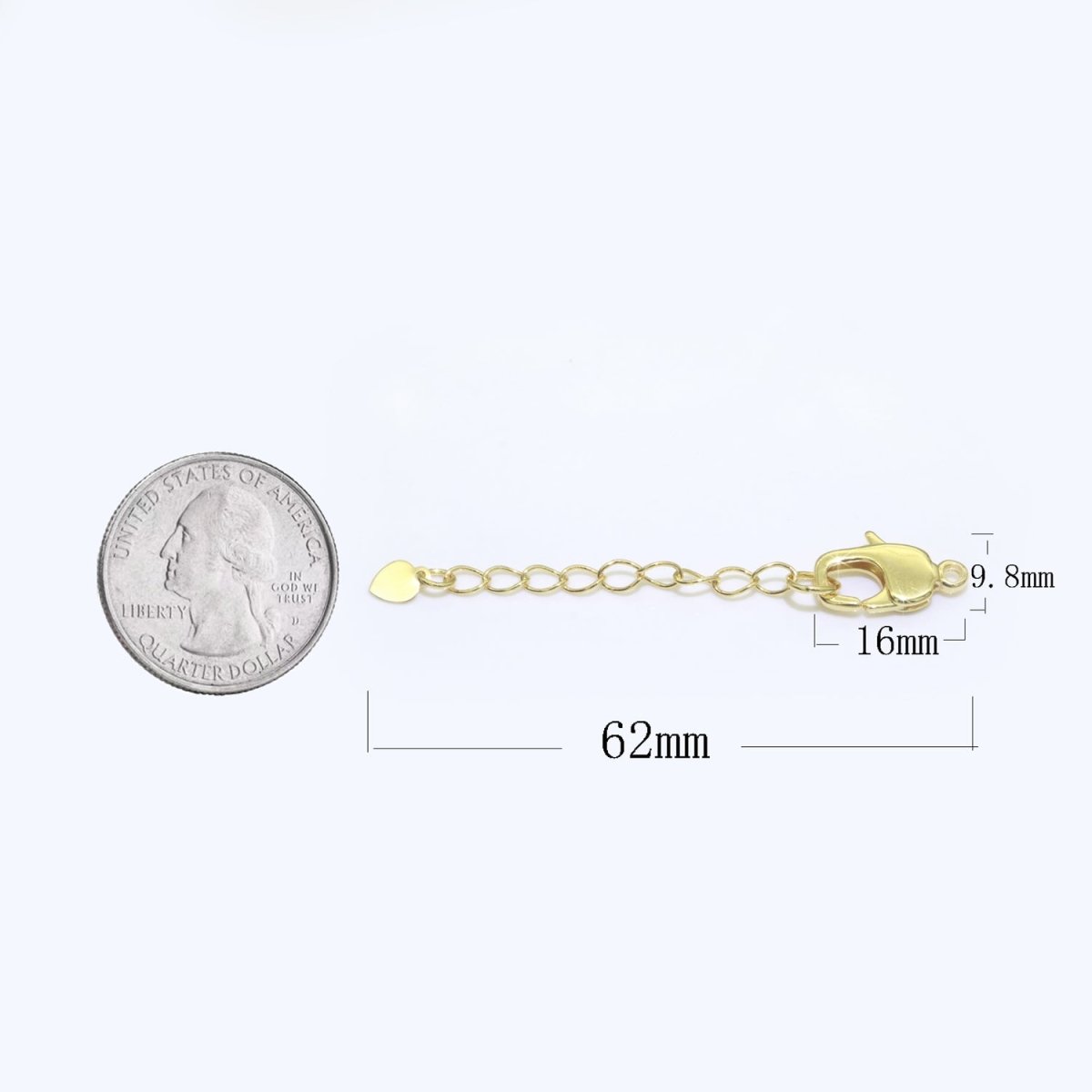 2.5 inch Gold Filled Chain Extender For Necklace Bracelet Supply Component Findings Extenders w/ Heart charm + Lobster Clasp L-504 L-505