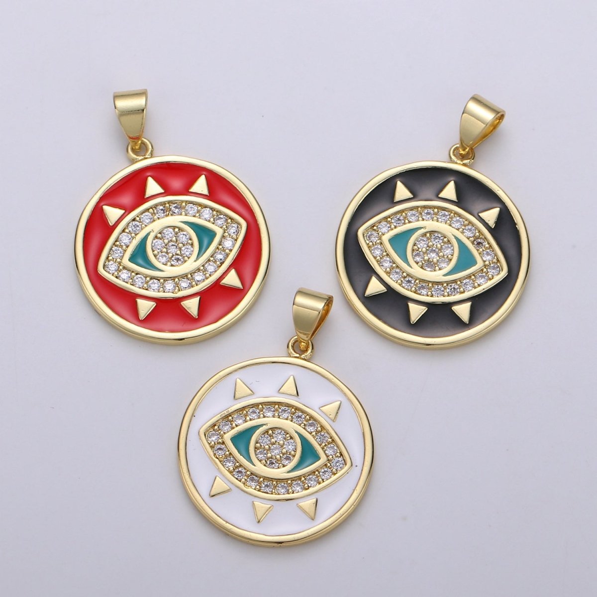 25x20mm Wholesale Gold-Filled Evil Eye Pendant Charm with Rhinestones, Red, Black, or White Options, Pendant for Necklace Bracelet Anklet Making J-135~J-137