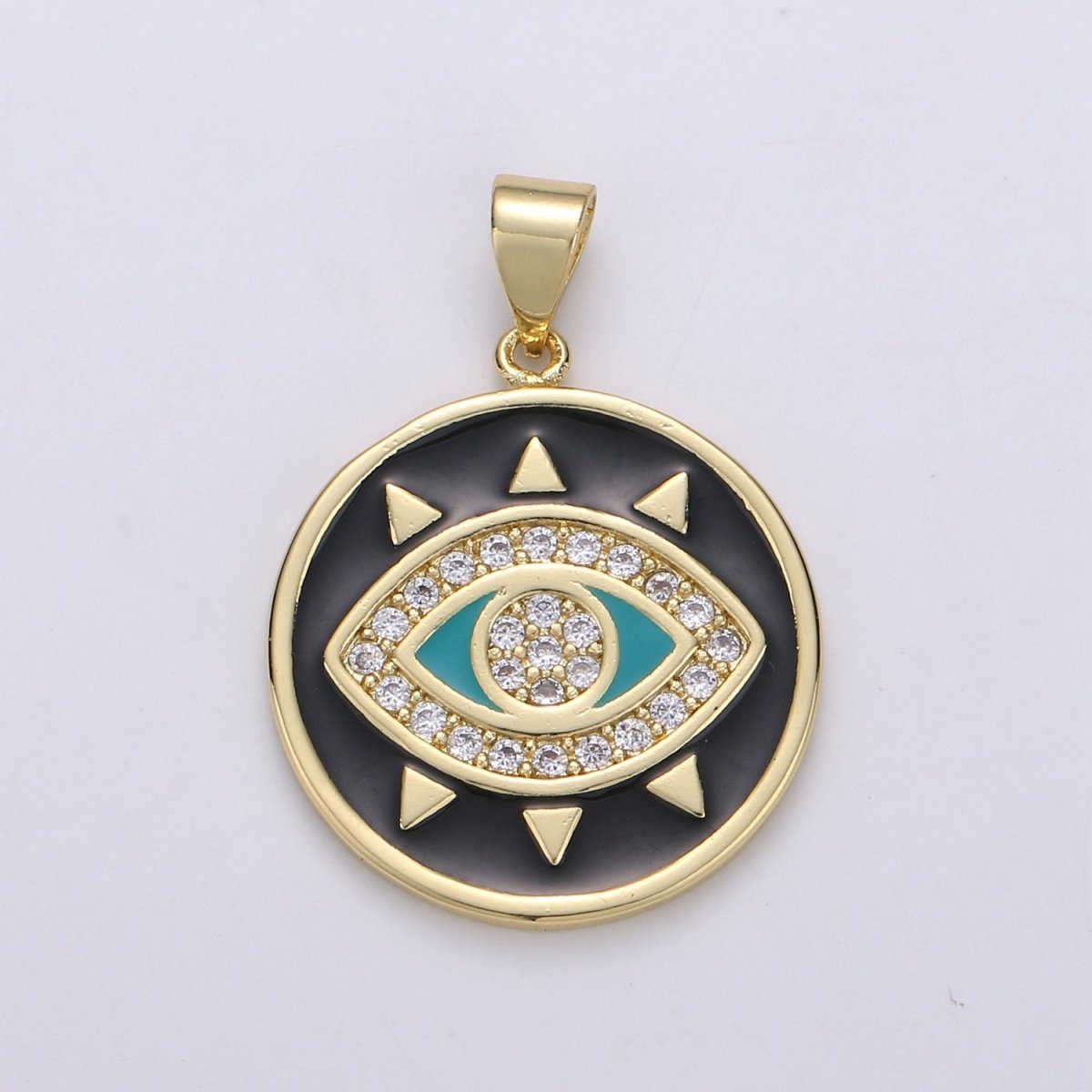 25x20mm Wholesale Gold-Filled Evil Eye Pendant Charm with Rhinestones, Red, Black, or White Options, Pendant for Necklace Bracelet Anklet Making J-135~J-137