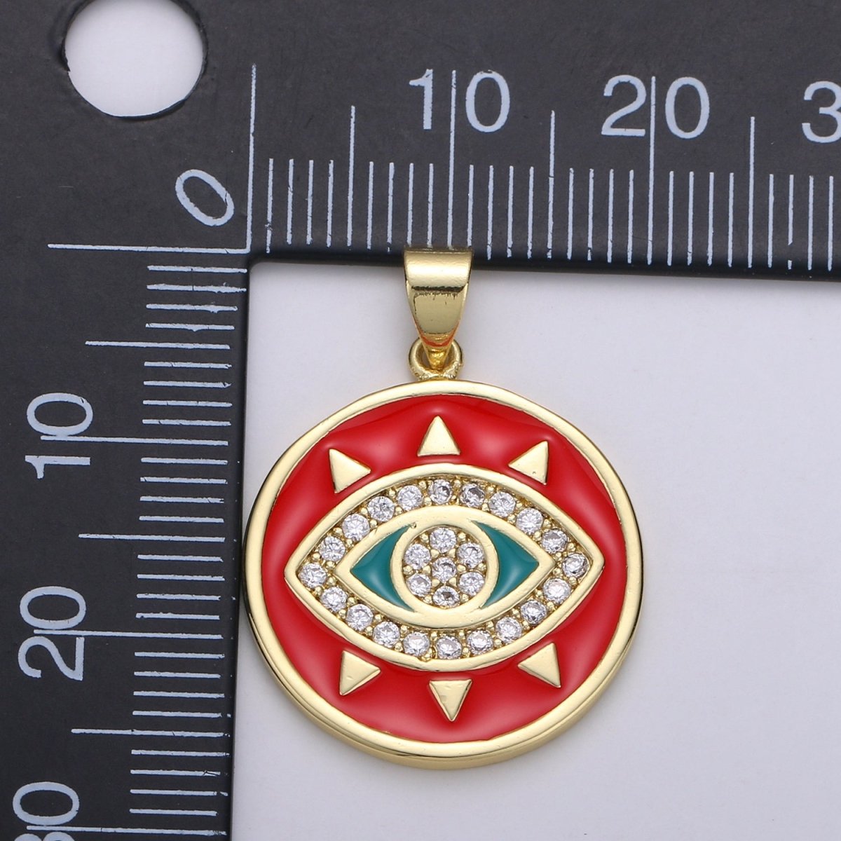 25x20mm Wholesale Gold-Filled Evil Eye Pendant Charm with Rhinestones, Red, Black, or White Options, Pendant for Necklace Bracelet Anklet Making J-135~J-137