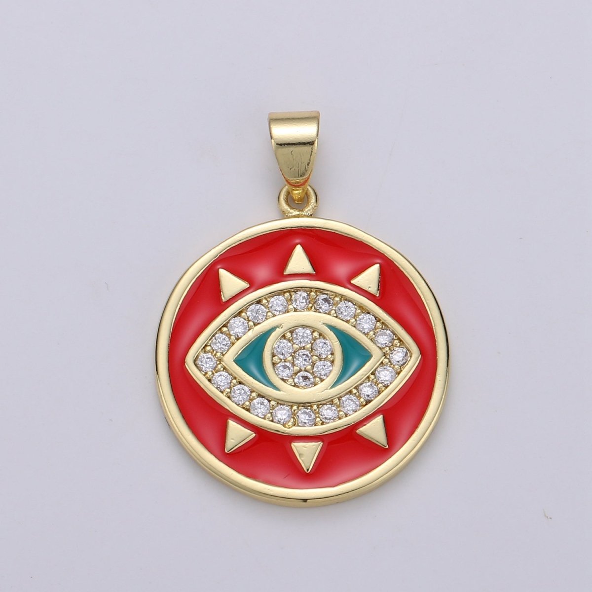 25x20mm Wholesale Gold-Filled Evil Eye Pendant Charm with Rhinestones, Red, Black, or White Options, Pendant for Necklace Bracelet Anklet Making J-135~J-137