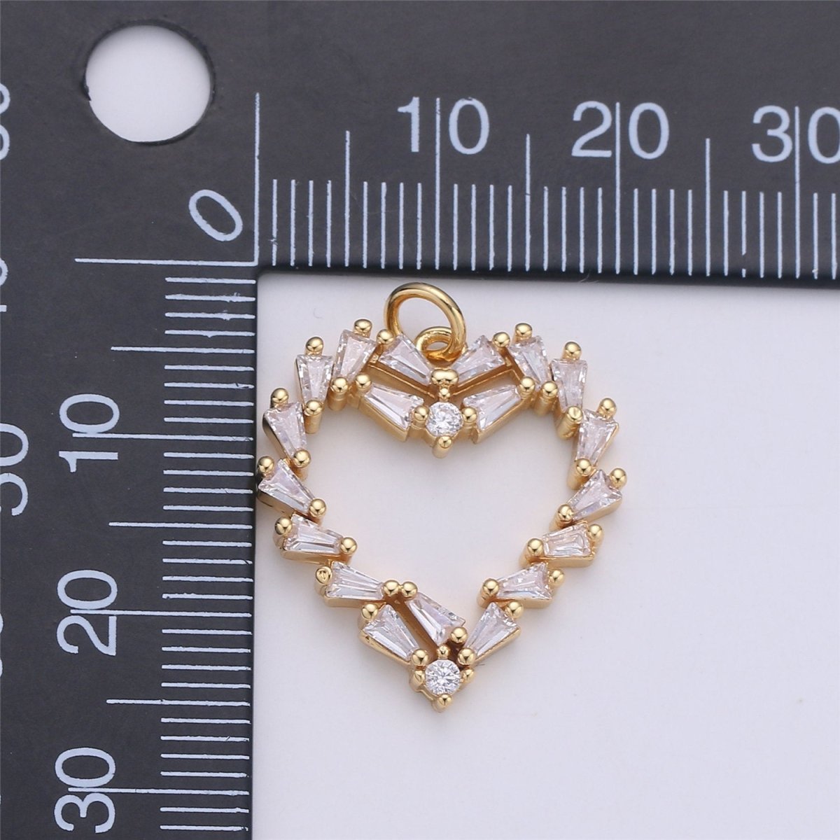 25x22mm 24k Gold Filled Heart Bracelet Charm, Baguette Stone Bracelet Charm, Love Charm, Pave Heart, CZ Necklace charm C-902 - DLUXCA