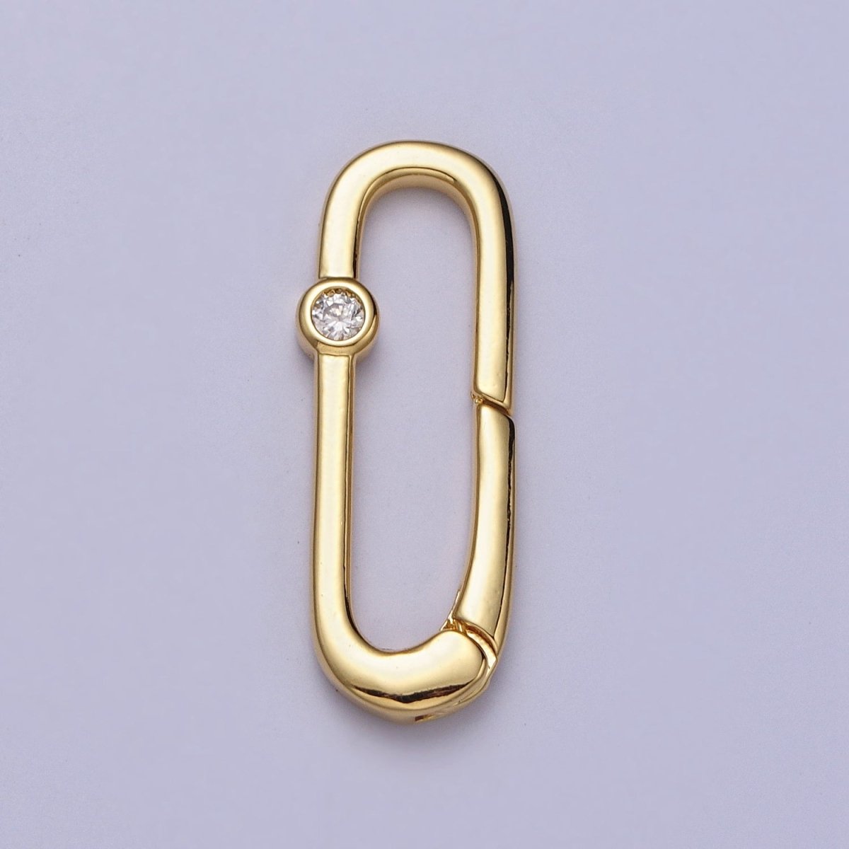 26mm Gold Rectangular Oblong Push Spring Gate Ring Clear CZ Supply | Z-035 - DLUXCA
