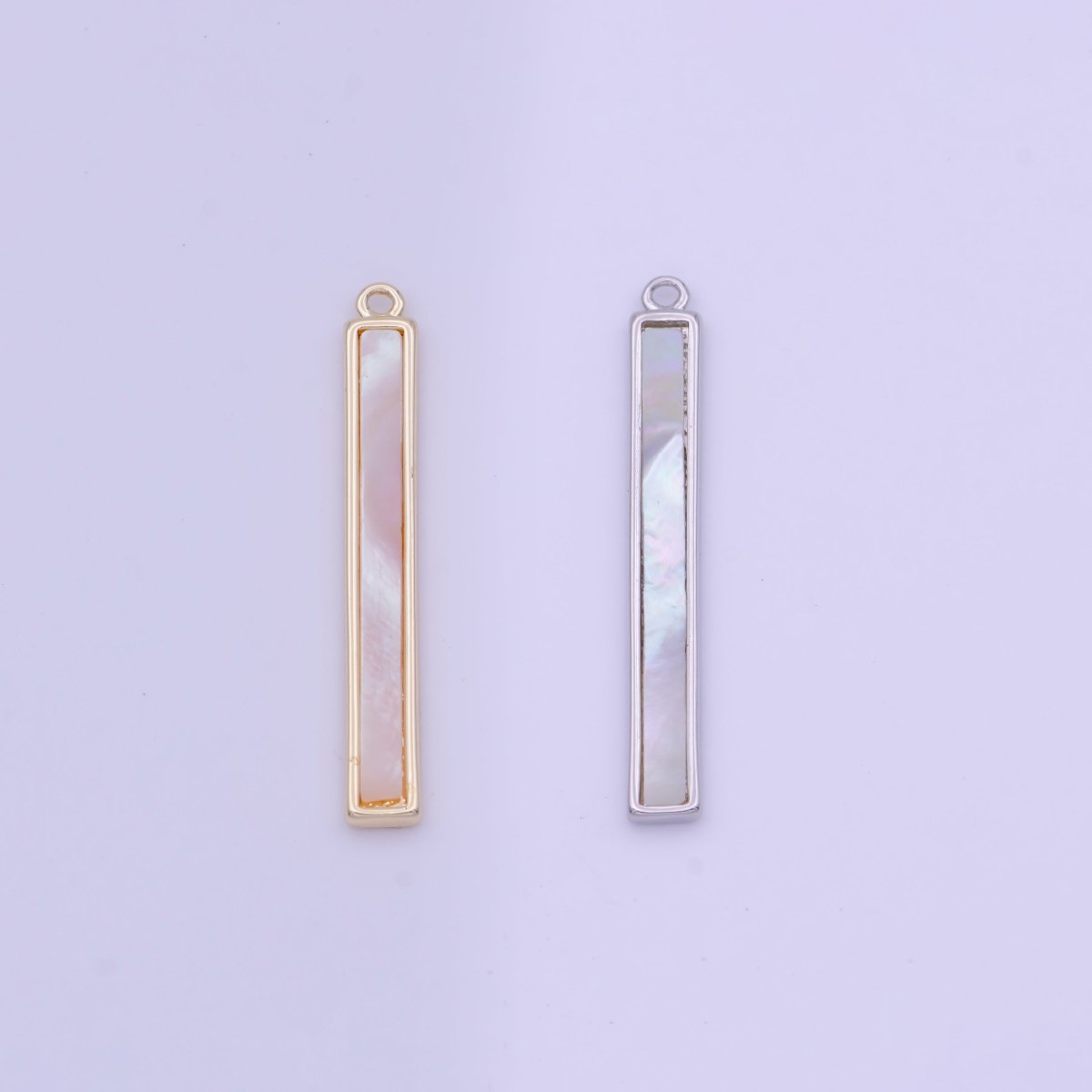 26mm Rectangular Shell Pearl Minimalist Bar Charm in Gold & Silver | D-154 D-234