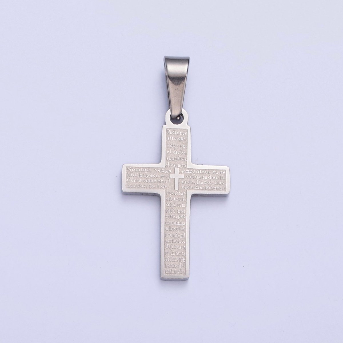 26X12.3mm Minimalist Gold & Silver Religious Cross, Stainless Steel Cross with Lords Player (in Spanish) I-830