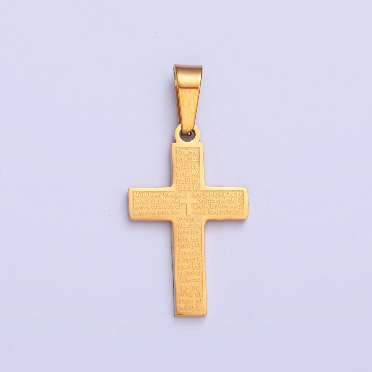 26X12.3mm Minimalist Gold & Silver Religious Cross, Stainless Steel Cross with Lords Player (in Spanish) I-830