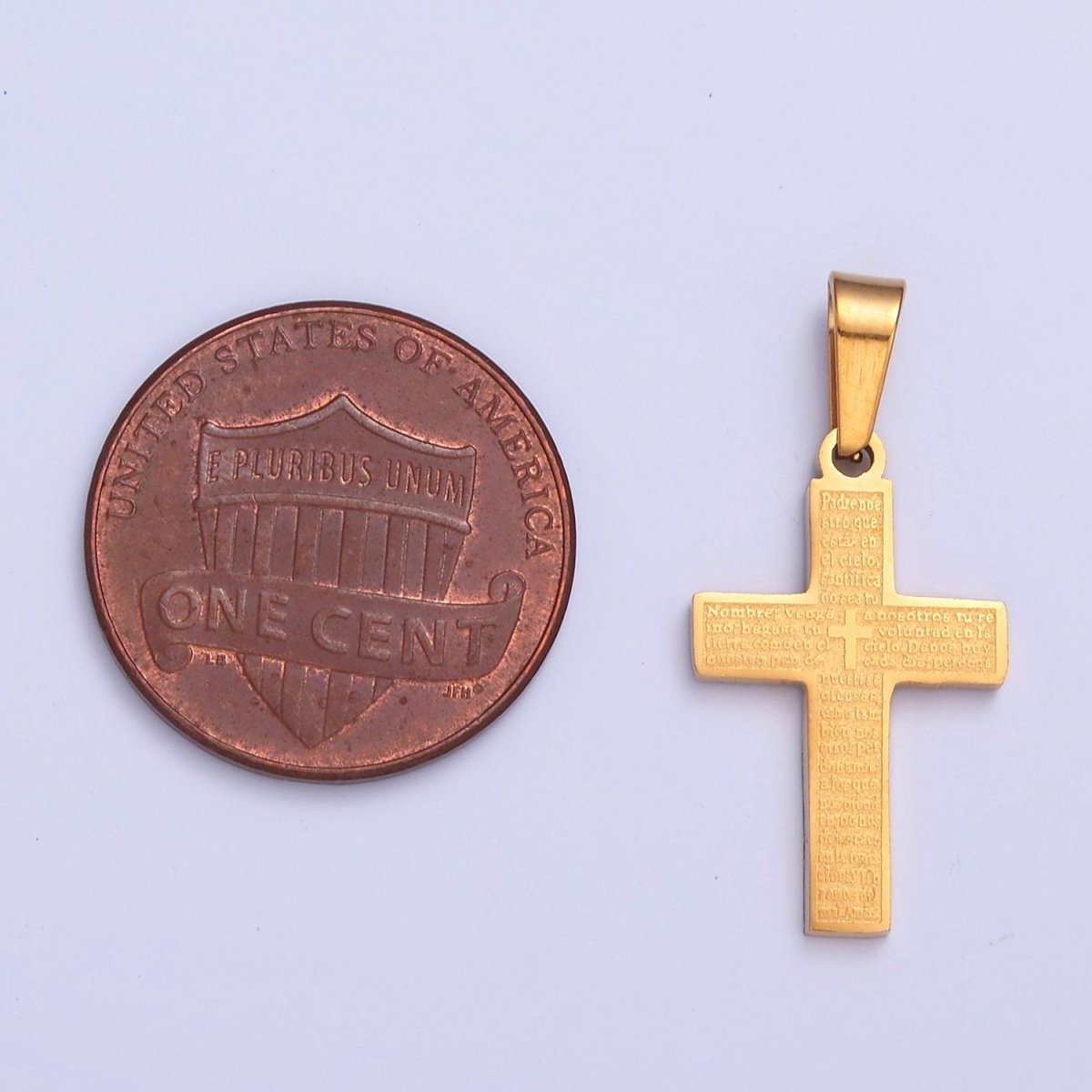 26X12.3mm Minimalist Gold & Silver Religious Cross, Stainless Steel Cross with Lords Player (in Spanish) I-830