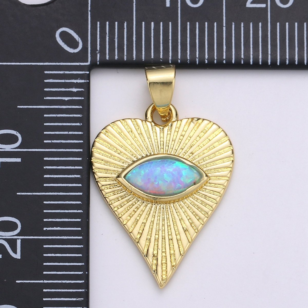 26x16mm Wholesale 14K Yellow Gold Filled Eye of Ra in Heart Pendant, Sparkling Synthetic Opal Pendant Pendant for Necklace Bracelet Anklet Making J-219
