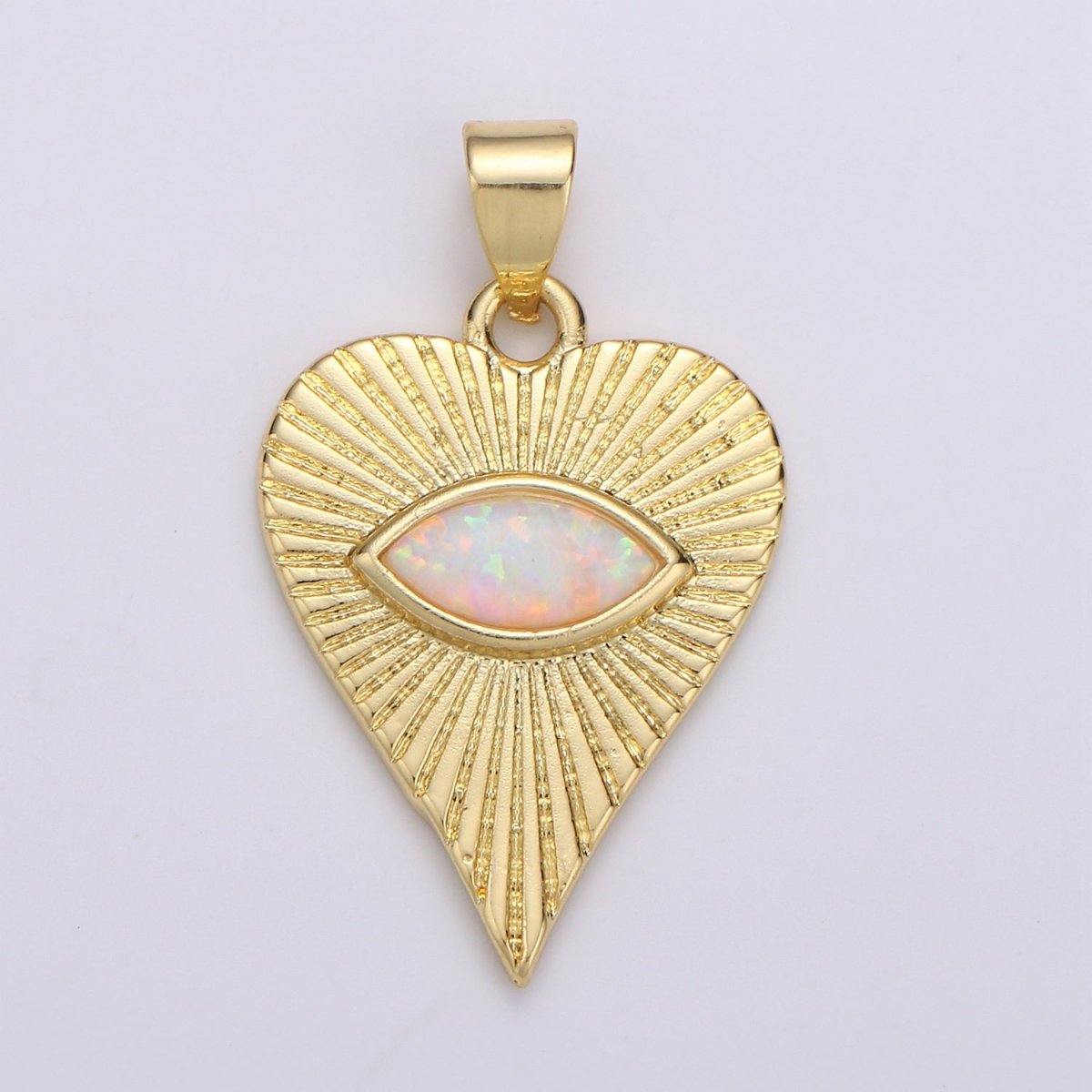 26x16mm Wholesale 14K Yellow Gold Filled Eye of Ra in Heart Pendant, Sparkling Synthetic Opal Pendant Pendant for Necklace Bracelet Anklet Making J-219