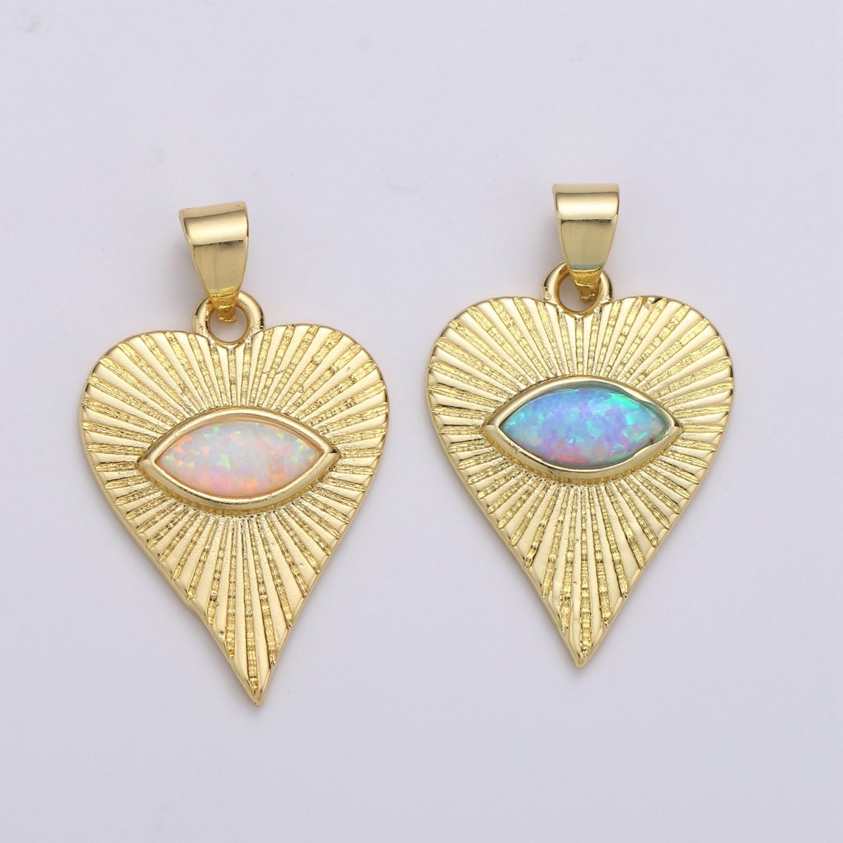 26x16mm Wholesale 14K Yellow Gold Filled Eye of Ra in Heart Pendant, Sparkling Synthetic Opal Pendant Pendant for Necklace Bracelet Anklet Making J-219