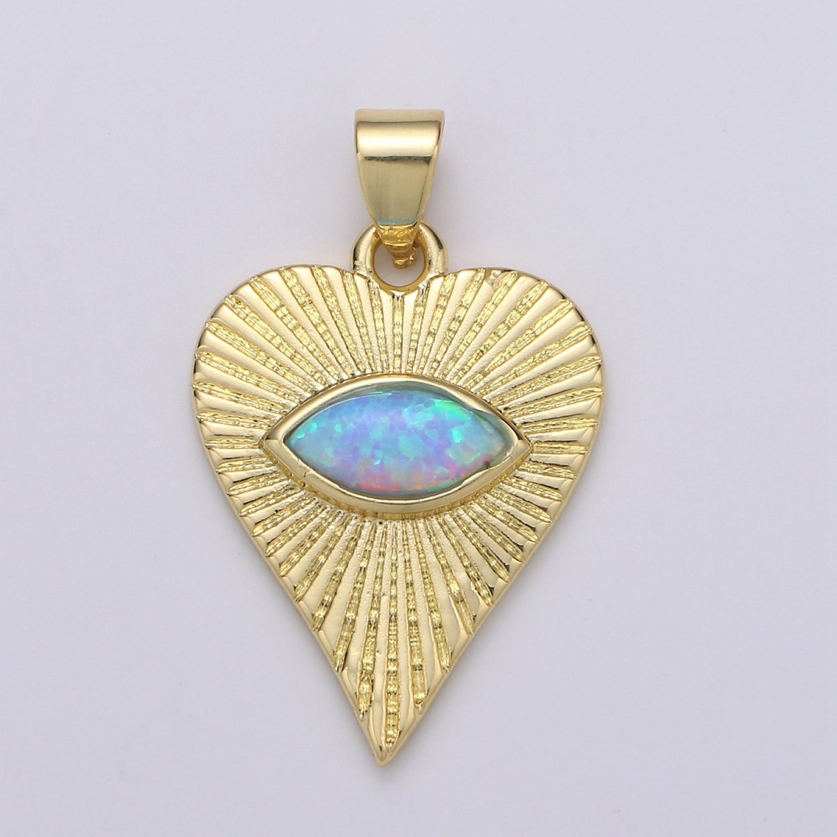 26x16mm Wholesale 14K Yellow Gold Filled Eye of Ra in Heart Pendant, Sparkling Synthetic Opal Pendant Pendant for Necklace Bracelet Anklet Making J-219