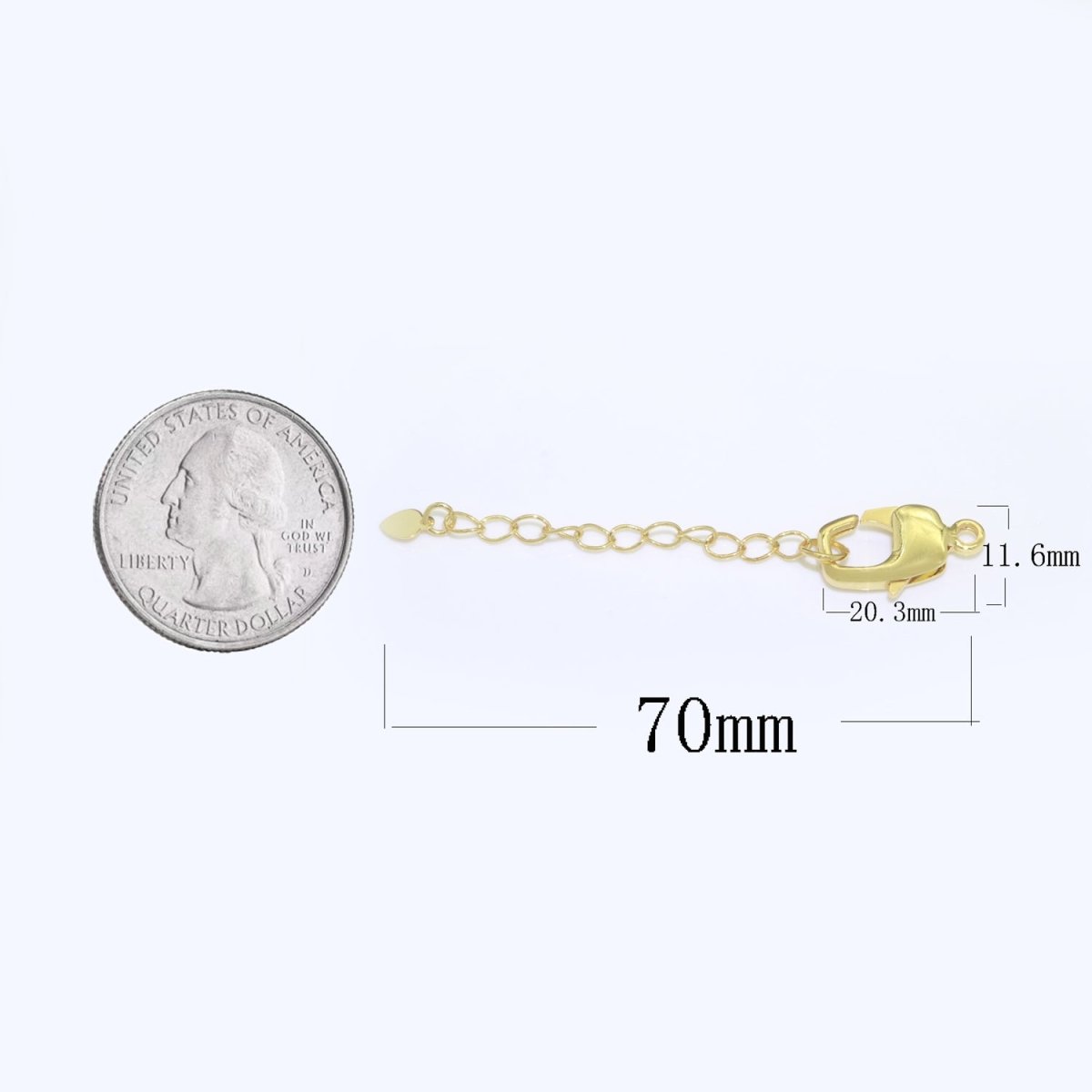 2.7 inch Gold Filled Chain Extender For Necklace Bracelet Supply Component Findings Extenders w/ Heart charm + Lobster Clasp L-506 L-507