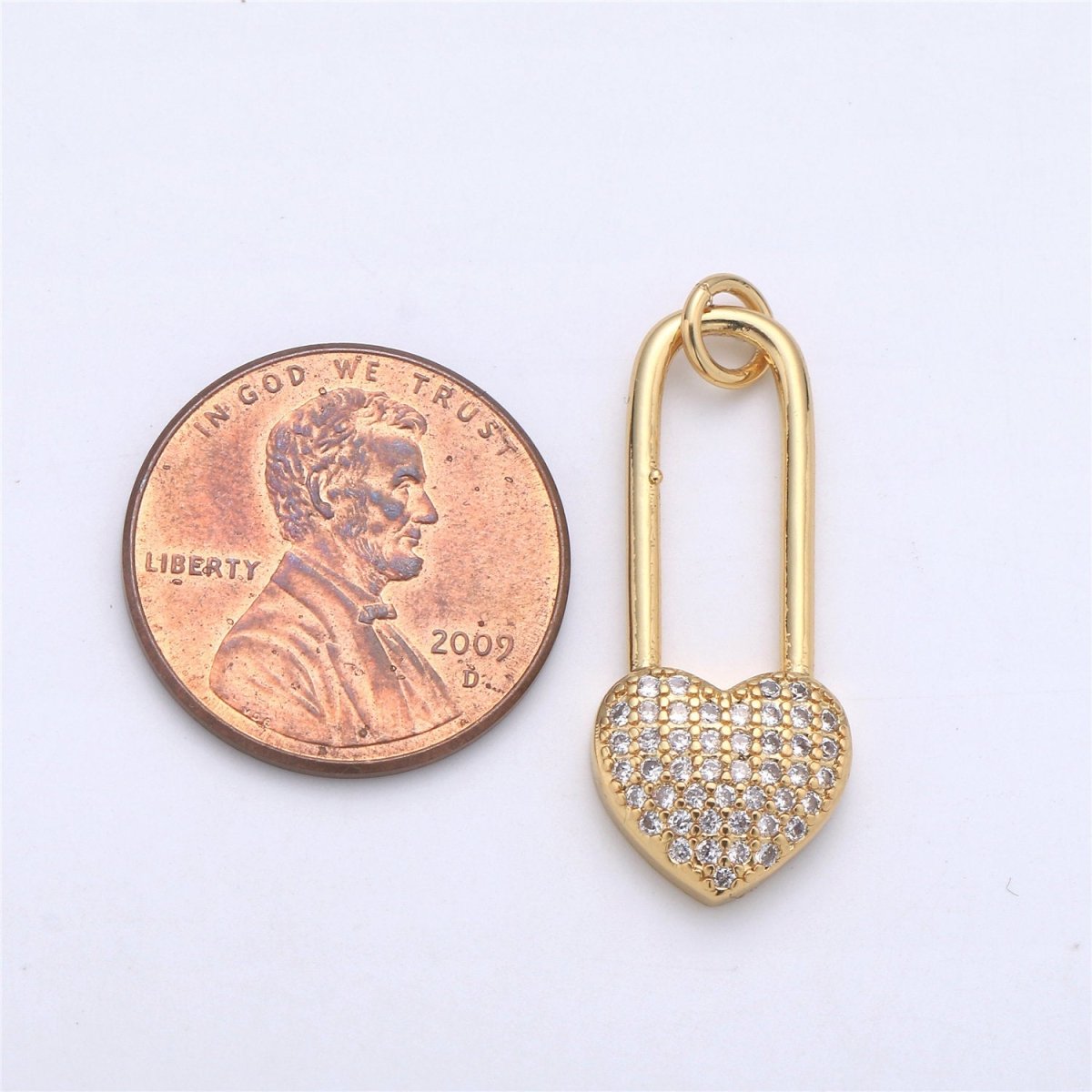 27X10mm 14k Gold Filled Micro Pave lock Pendant , Cubic Heart Charms , Gold PadLock Charm Necklace Earring Component Supply C-923