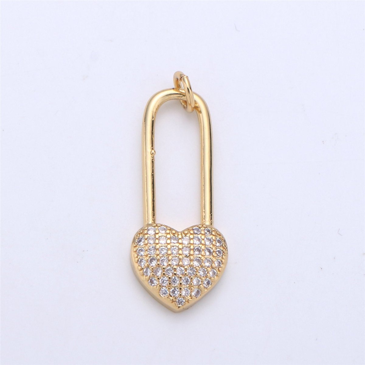 27X10mm 14k Gold Filled Micro Pave lock Pendant , Cubic Heart Charms , Gold PadLock Charm Necklace Earring Component Supply C-923