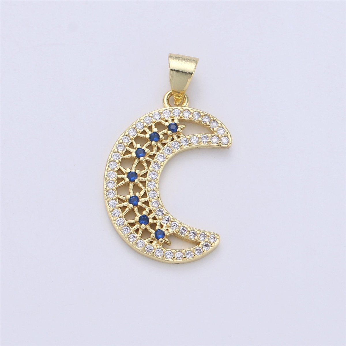 28x16mm 14k Gold Filled Moon Charms, Micro Pave Charms, Cubic Crescent Moon Pendant, CZ Celestial Jewelry Necklace Earring Bracelet supply I-361 - DLUXCA