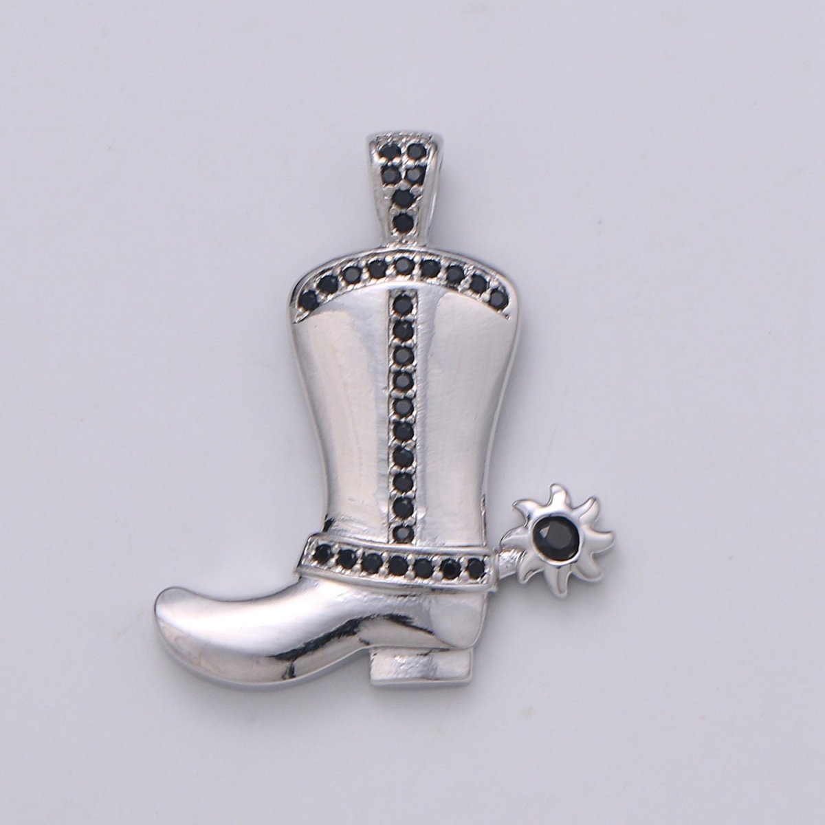 28x23mm Wholesale Gold-Filled Gold or Silver Cowboy Boot Pendant Charm with Black Rhinestones, Pendant for Necklace Bracelet Anklet Making J-154 J-155