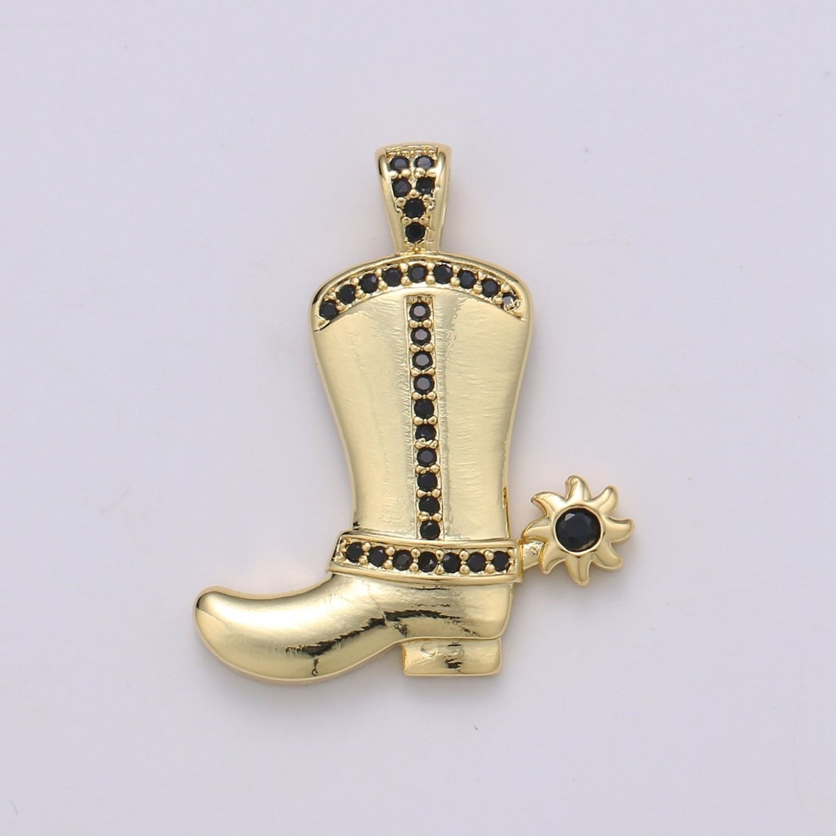 28x23mm Wholesale Gold-Filled Gold or Silver Cowboy Boot Pendant Charm with Black Rhinestones, Pendant for Necklace Bracelet Anklet Making J-154 J-155