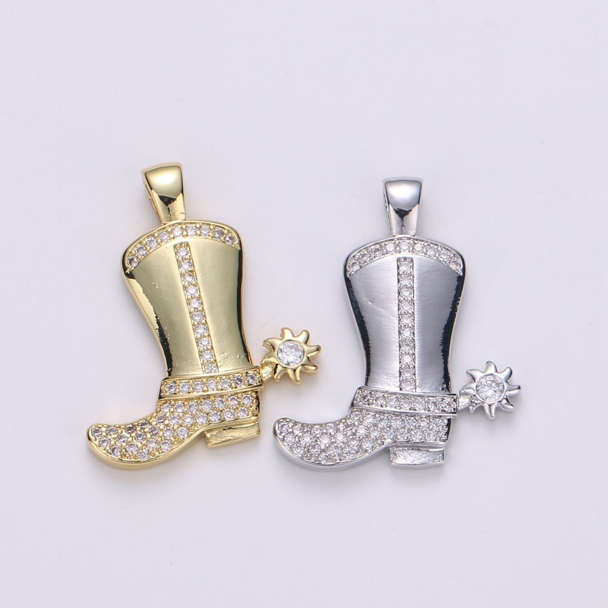 28x23mm Wholesale Gold-Filled Gold or Silver Cowboy Boot Pendant Charm with Rhinestones, Pendant for Necklace Bracelet Anklet Making J-150 J-151