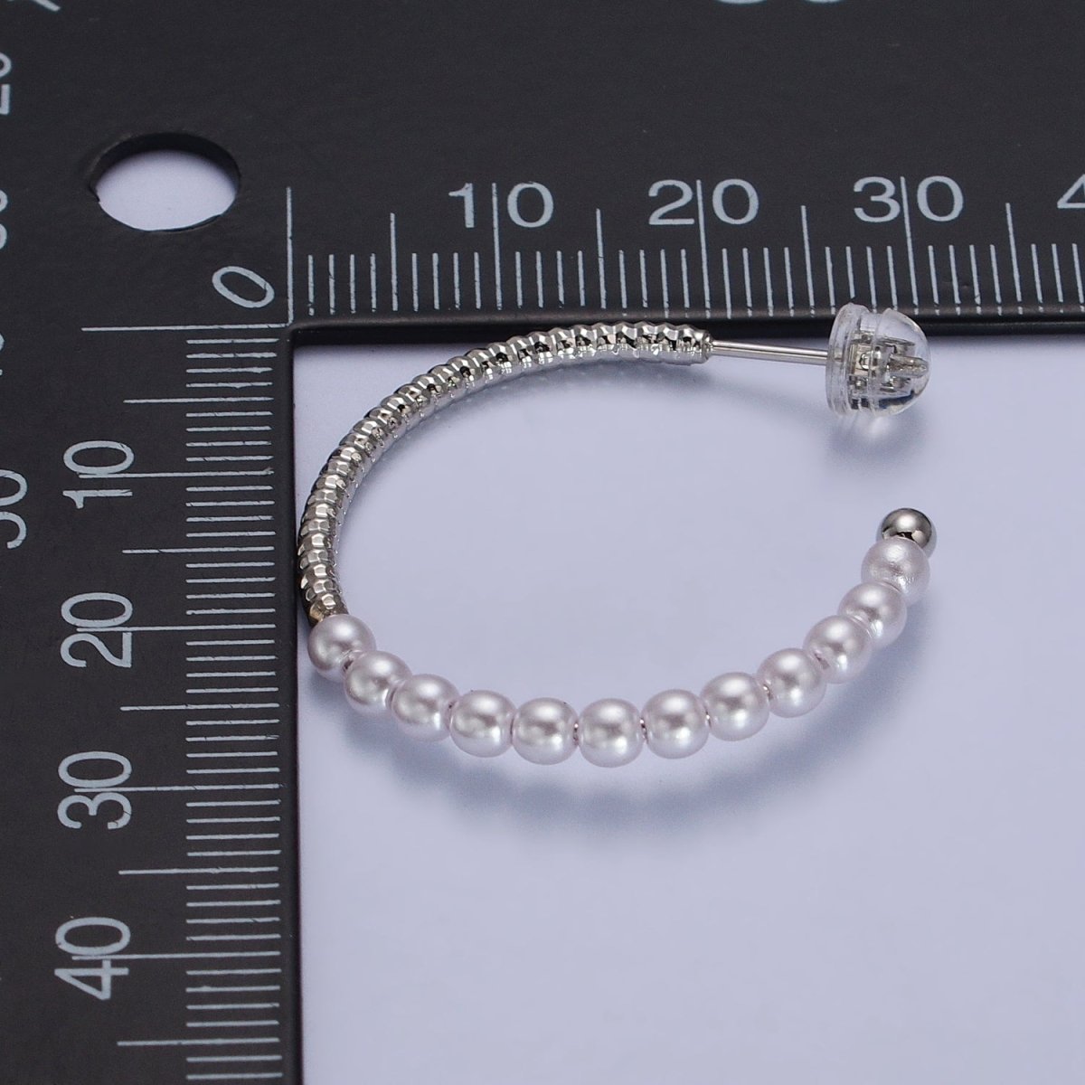 29.5mm Pearl Half Textured C-Shaped Hoop Earrings in Gold & Silver | AB140 AB141
