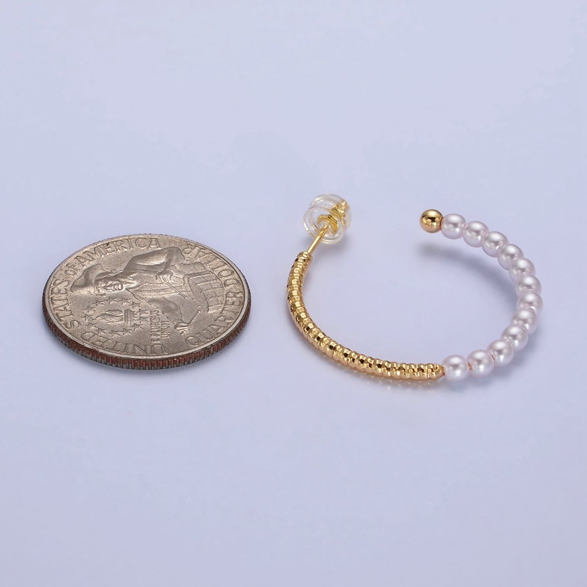29.5mm Pearl Half Textured C-Shaped Hoop Earrings in Gold & Silver | AB140 AB141