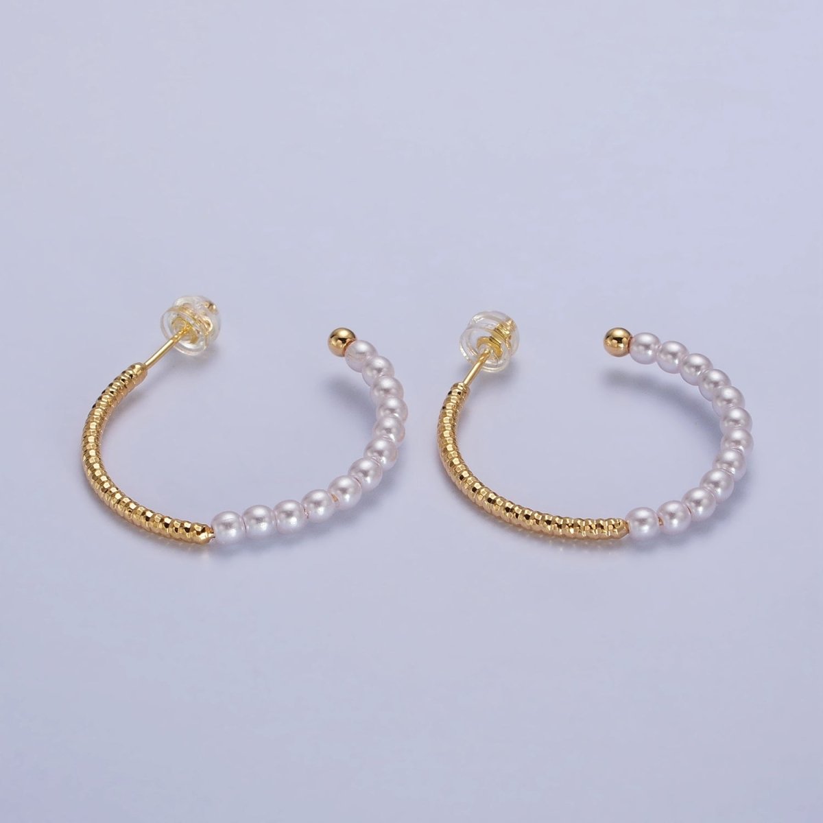 29.5mm Pearl Half Textured C-Shaped Hoop Earrings in Gold & Silver | AB140 AB141
