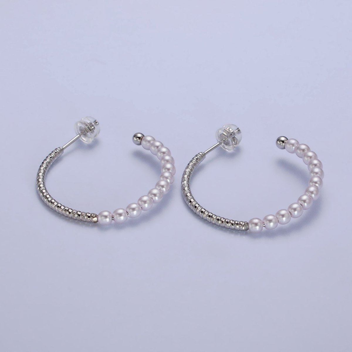 29.5mm Pearl Half Textured C-Shaped Hoop Earrings in Gold & Silver | AB140 AB141