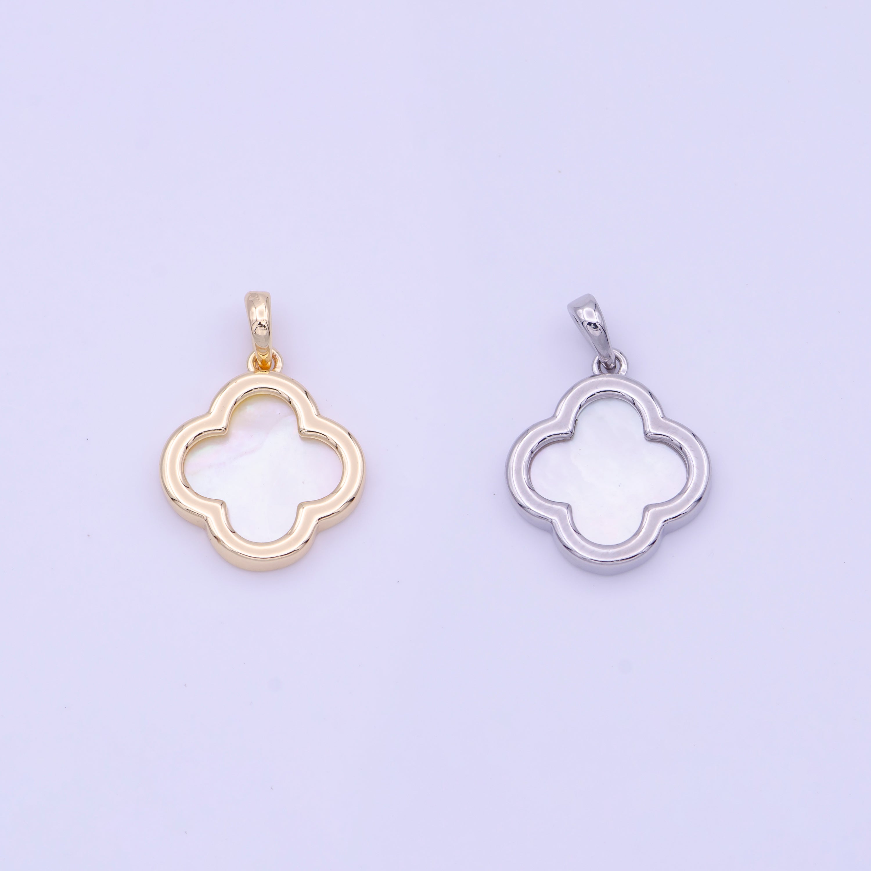 Shell Pearl Quatrefoil Clover Gold Pendant in Gold & Silver H-220 H-275