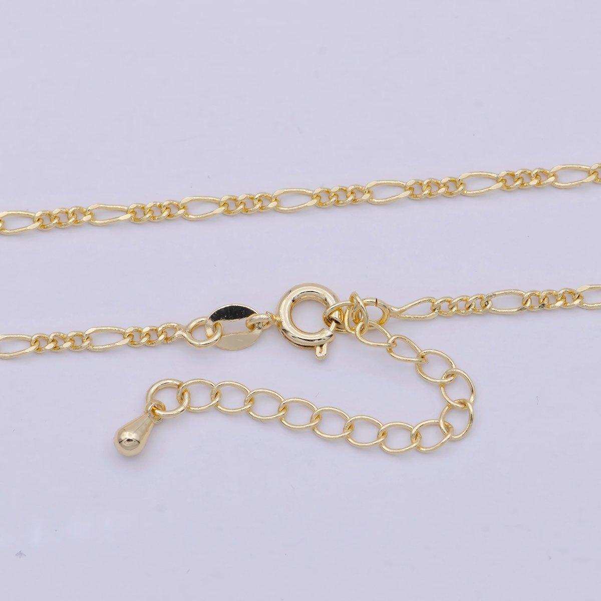 2mm 18k gold Filled figaro chain - Necklace for layering Women stacking Necklace 15.5 inches + 2 inch chain extender | WA-836 Clearance Pricing - DLUXCA