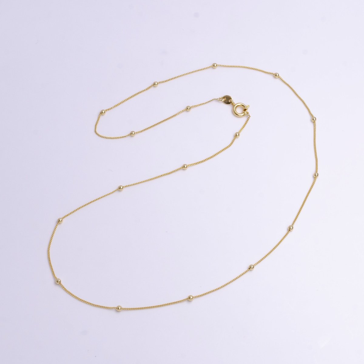 2mm Beaded Satellite 0.8mm Curb 17.5 Inch Layering Chain Necklace | WA-1900 Clearance Pricing - DLUXCA