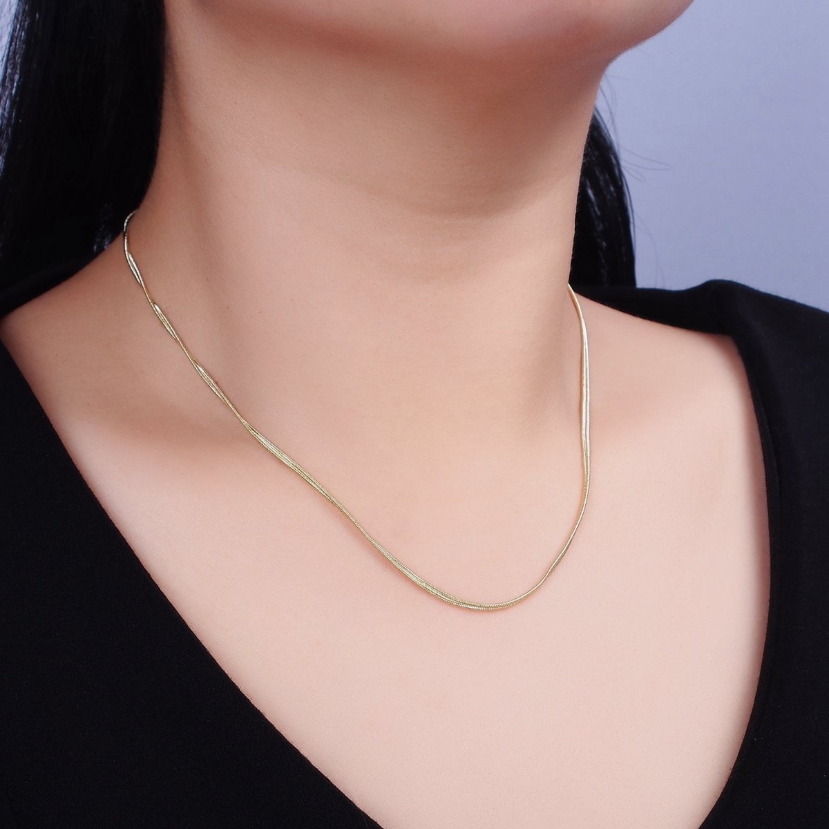 2mm Flat Herringbone 17 Inch Layering Chain Necklace | WA-1874 Clearance Pricing - DLUXCA