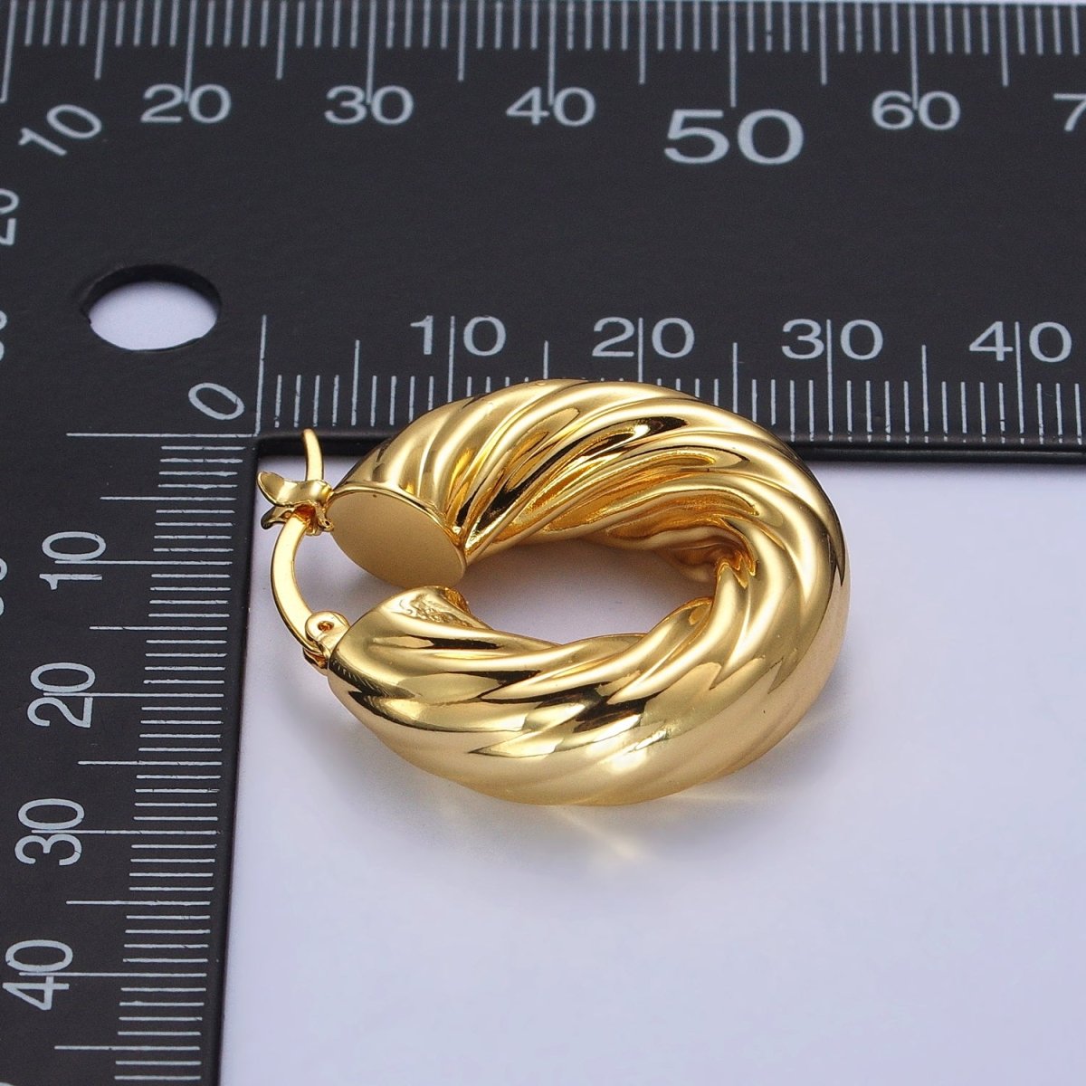 30mm Chubby Twisted Croissant French Lock Latch Earrings in Gold & Silver | AB144 AB145