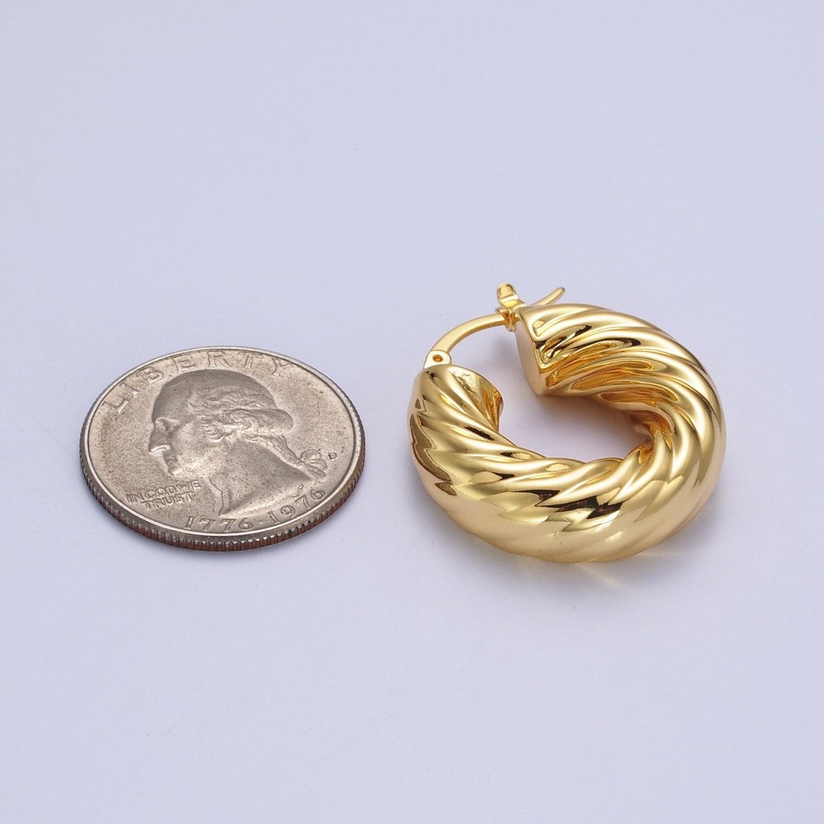 30mm Chubby Twisted Croissant French Lock Latch Earrings in Gold & Silver | AB144 AB145