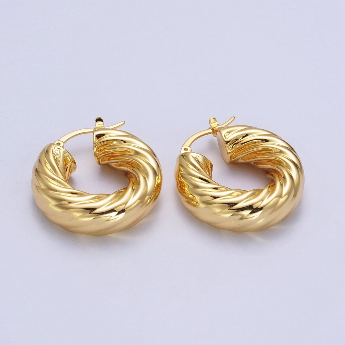 30mm Chubby Twisted Croissant French Lock Latch Earrings in Gold & Silver | AB144 AB145