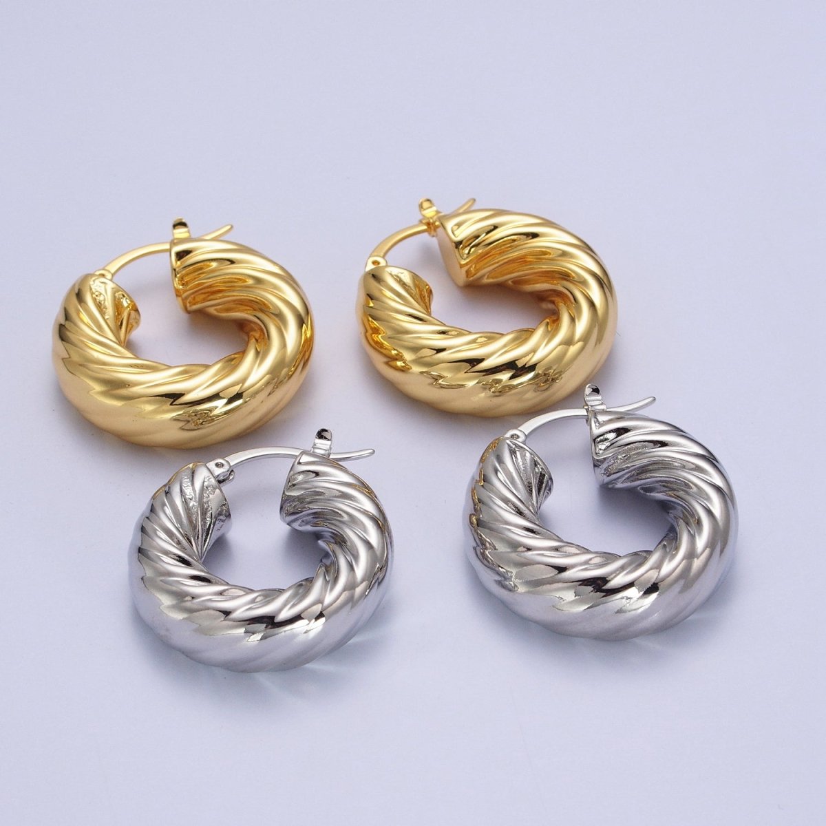 30mm Chubby Twisted Croissant French Lock Latch Earrings in Gold & Silver | AB144 AB145