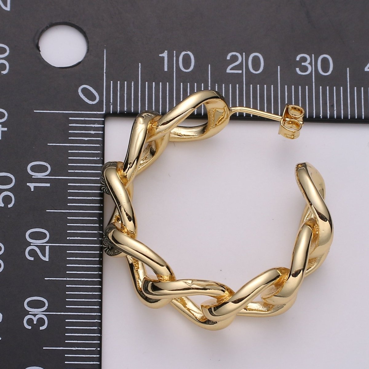 30mm Chunky Gold Link Hoops, Small Gold Large Chain Hoop Earrings, Gold Hoop Earrings, Small Hoop Earrings, Chain Hoops, Hoop Earrings Q-536 - DLUXCA