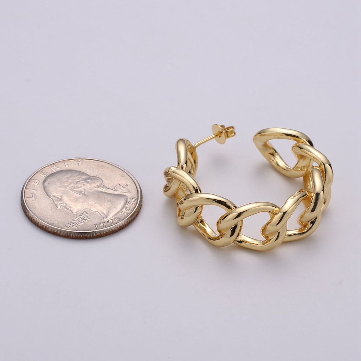 30mm Chunky Gold Link Hoops, Small Gold Large Chain Hoop Earrings, Gold Hoop Earrings, Small Hoop Earrings, Chain Hoops, Hoop Earrings Q-536 - DLUXCA