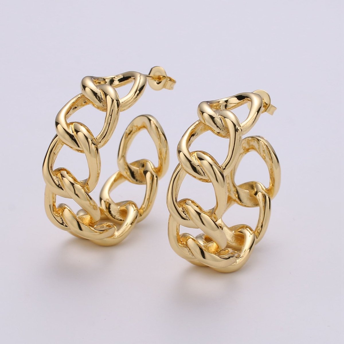 30mm Chunky Gold Link Hoops, Small Gold Large Chain Hoop Earrings, Gold Hoop Earrings, Small Hoop Earrings, Chain Hoops, Hoop Earrings Q-536 - DLUXCA